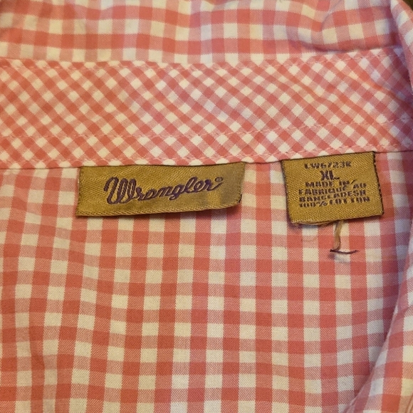 Wrangler Pearl Snap Western‎ Shirt Pink And White Gingham Plaid Size XL - Picture 8 of 14